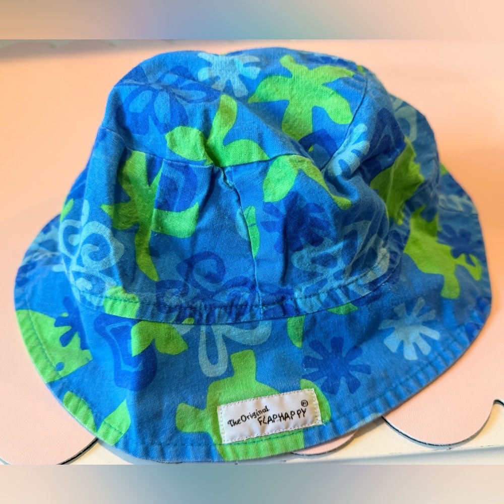 Flap Happy Blue and Green Patterned Beach Summer Hat Kid’s Toddler